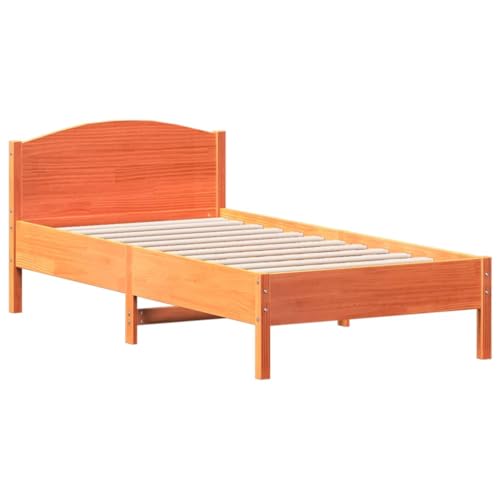 Tidyard Massivholzbett mit Kopfteil Holzbett Futonbett Bett Holz Doppelbett Futonbetten Komfortbett Bettrahmen Schlafzimmerbett Wachsbraun 75x190 cm Kiefer – Bild 4