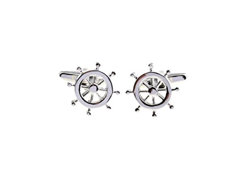 MRCUFF Ship Boat Wheel Pair Cufflinks in a Presentation Gift Box & Polishing Cloth - Thumbnail 2