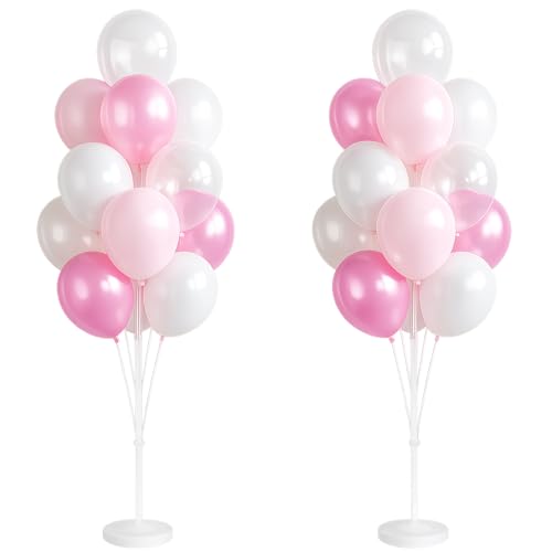 Image of Balloon Column Stand Kit with Clear Pastel Pearl Pink Balloons,Balloon Stand Kit for Floor or Table Backdrop Decoration for Party Wedding Baby Shower Birthday Graduation (Jelly Pink)