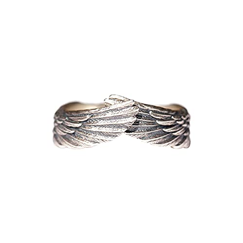 Anillo de alas de ángel vintage de moda de color plateado anillos de plumas para hombres y mujeres, joyería punk, bandas de compromiso femeninas prácticas e inteligentes