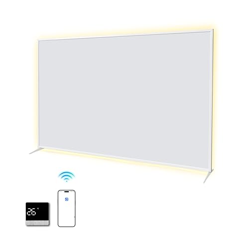 SHX Calefacción por infrarrojos premium con WIFI 1200 W, 15-22 m², montaje en techo o pared, dispositivo de pie, iluminación ambiental regulable, mando a distancia, detección de ventanas, pantalla LED