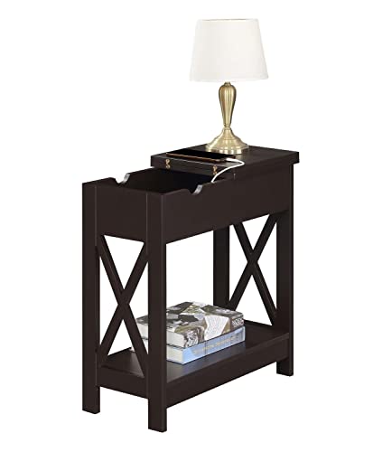 Convenience Concepts Oxford Flip Top End Table With Charging Station And Shelf, Espresso #TOP3