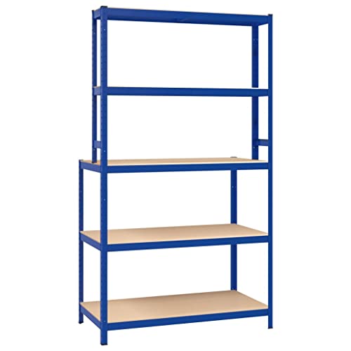 Bigbarley Metal Shelving,Garage Storage Utility Rack,Multipurpose Shelf,For Warehouse Basement Kitchen Living Room Pantry,5-Layer Work Table With Shelves Blue Steel&Engineered Wood #TOP6