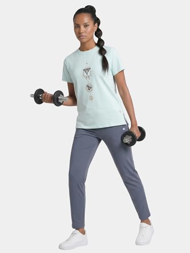 Image of Enamor Athleisure Relaxed Fit Short Sleeve Round Neck Antimicrobial Finish Breathable Stretch Cotton Activewear Sports Tshirt for Women - A301