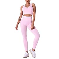dohomiryo Dames 2-Delige Rekbare Yoga Kleding Sets Crop Top Leggings Trainingspak Gym Fitness Sportkleding Blau L