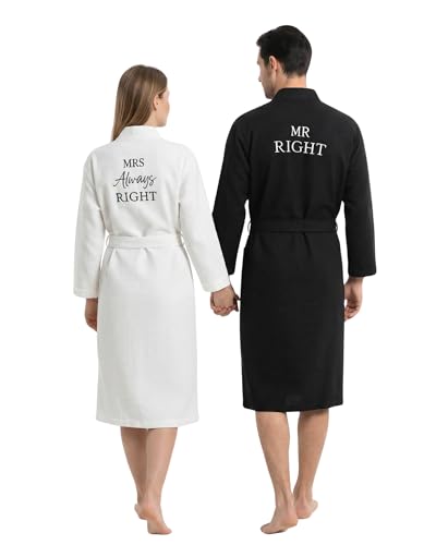 Image of Jecery 2 Pack His and Hers Robes Gifts for Couples Cotton Waffle Knit Matching Robes Party Anniversary Wedding Women Men