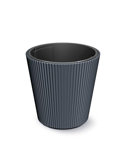 HappyFlower Blumentopf Modell Nr. PRX003 Größe 35 cm Pflanzkübel aus Kunststoff inkl. Einsatz, Runde Form, Übertöpf (Anthrazit, ⌀ 34,9 cm, H 35,5 cm)