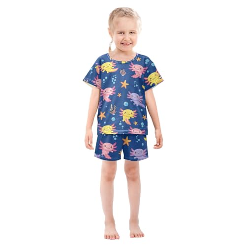 Pajama Short Sets Cute Axolotls Underwater Scene Soft Cotton Summer Sleepwear 2 Piece PJS Size 5-14T4