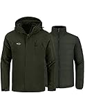 Wantdo Men's 3-in-1 Ski Jacket Softshell Snowboarding Coats 3-1 Raincoat Army Green L