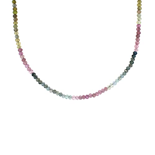 Gempires Natural Watermelon Tourmaline Beads Necklace, Energy Healing Crystals, Silver Plated Chain, Birthday, Gift For Her, Gemstone Jewelry 18 Inch Aa+ Quality (Multi Tourmaline) #TOP5