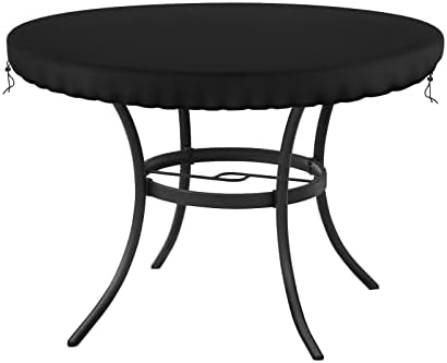 Round Outdoor Patio Furniture Covers, Waterproof UV Resistant Anti-Fading Cover for Outdoor Furniture Round Table, Black, 44 inch Diameter