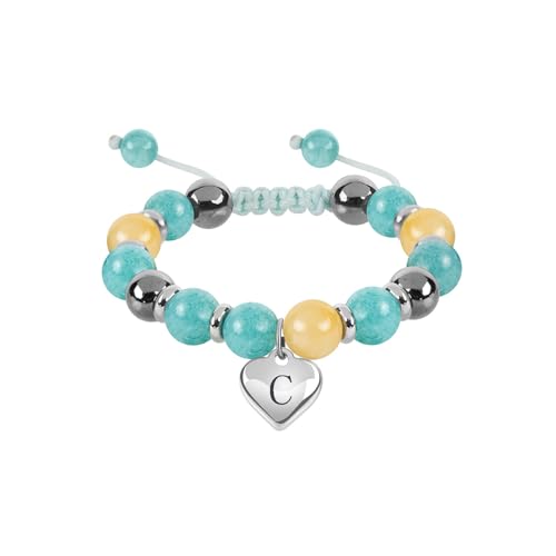 Image of Blue Initials Heart Natural Stone Beaded Bracelet for girl | Adjustable Natural Stone Beaded Bracelets for Girls Jewellery | Daughter /Granddaughter /Niece /Bracelets for Girls Jewellery