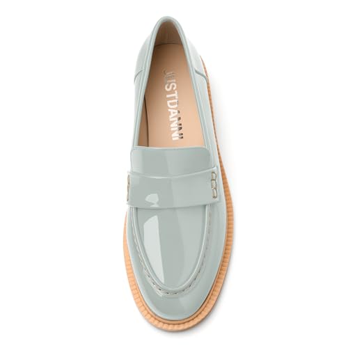 Image of JUSTDANNI Loafers for Women Slip On Shoes with Round Toe 1.2-Inch Low Chunky Block Heel Patent Comfortable Casual Dress Pump Shoes for Wedding Party Work Shopping Dating