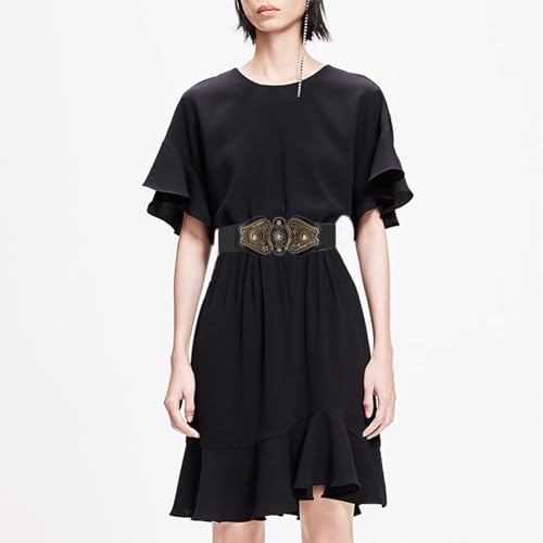 maikun Women's Wide Stretch Elastic Waist Cinch Belt Fashion Vintage Metal Buckle Dress Belt2
