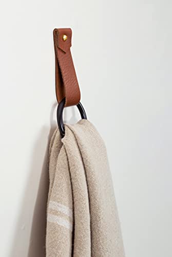 Keyaiira - Medium Leather Wall Hook, Black Towel Ring Wall Hanging Strap Towel Hook For Wall Leather Loop Strap Minimal Towel Bar Rack Storage Decorative Bathroom Hand Towel Holder #TOP7
