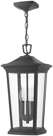 Hinkley Bromley Three Light 4W LED Large Outdoor Hanging Lantern, Museum Black