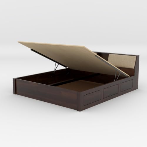 Image of Kunjal FurnitureSheesham Wood King Size Bed with Box Storage Wooden Double Bed Cot Bed Furniture for Bedroom Living Room Home (Honey Finish)