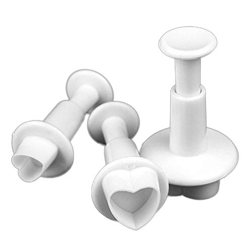 FVVMEED 3 Pieces Heart Biscuit Cutters Plunger Cutter Cookie Stamps Fondant Molds White Flower Embossing Spring Mold Printed Presses Mooncake Cupcake Gum Paste Sugar Craft Decorating Baking Tool