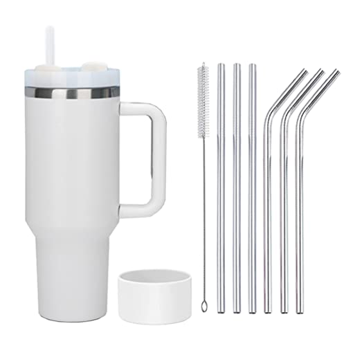 Moollyfox Tazza termica da 1200 ml con doppio strato in acciaio inox, isolante sottovuoto con manico, tazza da caffè con 40 oz, tazza da viaggio, tazza per auto, termica con cannuccia in acciaio inox