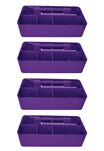 Enjoy Organizer -Large Portable Caddy, DIY Dividers, 8 Compartments, School Office Supplies Home Business Organizer,Portable Basket with Handle Made in USA (4 PACK, Royal Purple)
