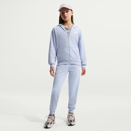 Nike Club Fleece French Terry Hoodie with Full Zip for Older Children, Ghost/White, FD3017-057, S