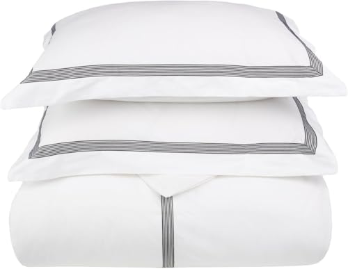 Superior Miller Cotton 300 TC Duvet Cover Set, Soft Comforter Covers, Bedroom Essentials, Coastal Striped, Includes 1 Duvet Cover with Button Closure, 2 Pillow Shams, King/California King, Black