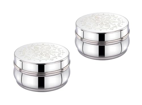 Image of Expresso Stainless Steel Small /Mini Box Dabba /Container /Storage Box, Laser Design, Set of 2 (100 Ml)