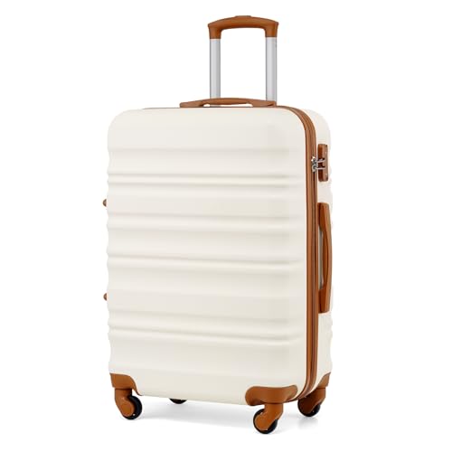 COOLIFE Medium Suitcase 24 Inch, Durable Hardshell Luggage with YKK Zipper & TSA Lock, Scratch-Resistant Pattern, 4 Spinner Wheels, Lightweight Travel Suitcase for Business Trips（Apricot Whi