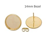 Gold Plated Stud Earrings with Bezel- fit for 14mm Cabochon- 50pcs