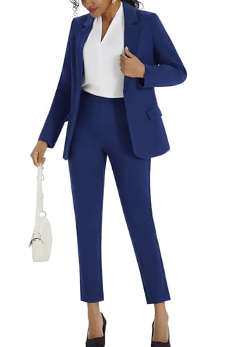 Kelyaa Women's 2 Piece Suit Set Business Casual Slim Fit One Button Blazer and Pant Suit for Office Work Professional Outfits,Blue 12-14