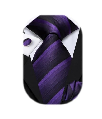 Image of Hi-Tie Men's Tie Sets Silk Paisley Striped Necktie Pocket Square Cuff-links Sets Wedding Business Holiday