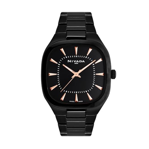NIVADA SWISS Corporate Reloj para Hombre Cuadrado Carátula Negra con Indicadores Índices Extensible de Acero en PVD Negro Caja de Acero Inoxidable 40MM