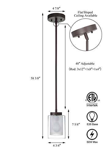 Xinbei Lighting Pendant Lighting Modern 1 Light Mini Pendant Light With Dual Glass In Dark Bronze, Adjustable Hanging Ceiling Light For Kitchen & Living Room Xb-P1195-Db #TOP5