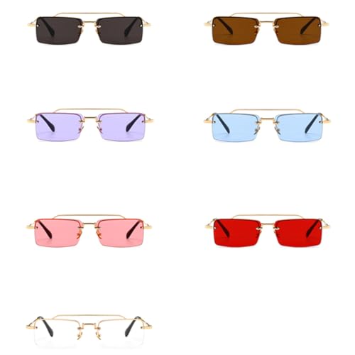 Lunettes de soleil rétro unisexes à monture fine métallique - 7