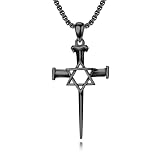 PROESS Collar de cruz de Jesús de plata de ley 925 con tres clavos, collar con colgante de cruz, joyería cristiana, regalo religioso para hombres y mujeres, Plata esterlina, Sin piedra preciosa