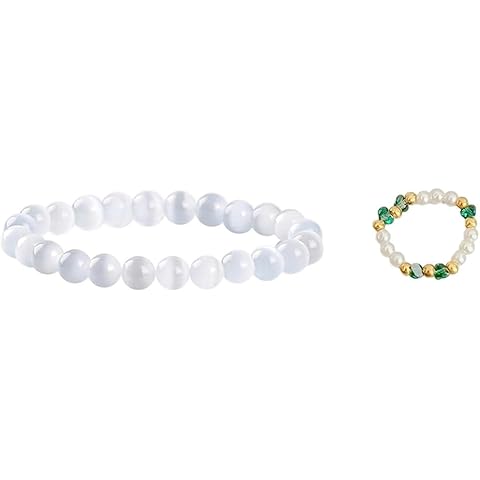 Handmade 8mm Crystal Stretch Bracelets Set package for Women, Natural Gemstone Heal...