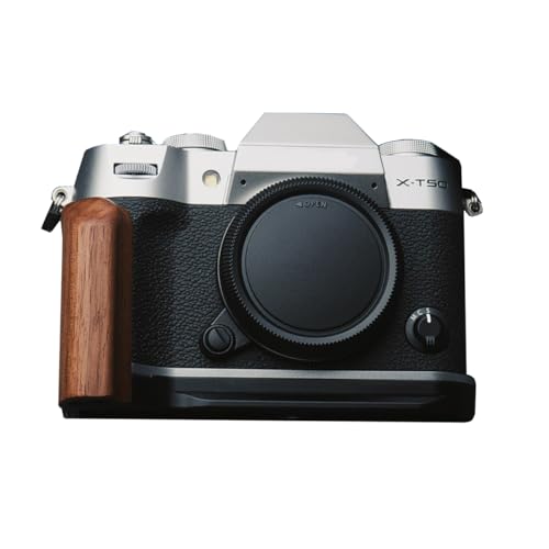 Fujifilm 富士 X-T50 XT50 専用 カメラウッドグリップ 高級檀木材 木製ハンドル メタルベース L型グリップ ハンドメイド カメラケージ 電池交換可能 (赤茶色+ブラック)