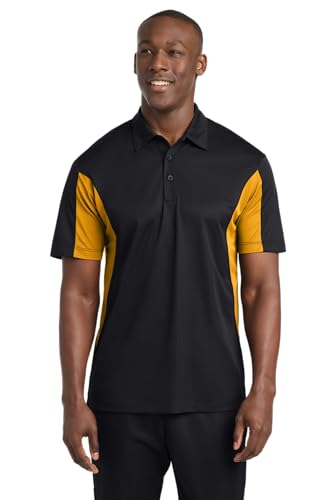 SPORT-TEK Unisex Side Blocked Micropique Sport-Wick Polo, Black/Gold, XL