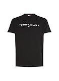 Tommy Jeans Camiseta de Manga Corta Hombre Linear Logo de algodón, Negro (Black), M