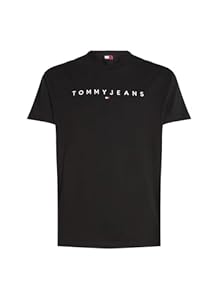 Tommy Jeans TJM Reg Linear Logo Tee EXT Kurzarm-T-Shirt, Herren, Schwarz (Black), L
