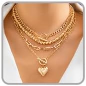 Otxas 4 Layered Necklaces for Women Non Tarnish Gold Necklace for Women Heart Toggle Pendant Dainty Paperclip Chain Necklaces for Daily Wear, Party, Gift