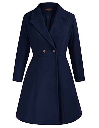 Hanna Nikole Women's Plus Size Wool Dress Coat Double Breasted Pea Coats Long Trench Coat