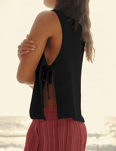 Womens Spring Summer Sleeveless Side Tie Sweater Top Stylish Ribbed Knit Dropped Tank 20253