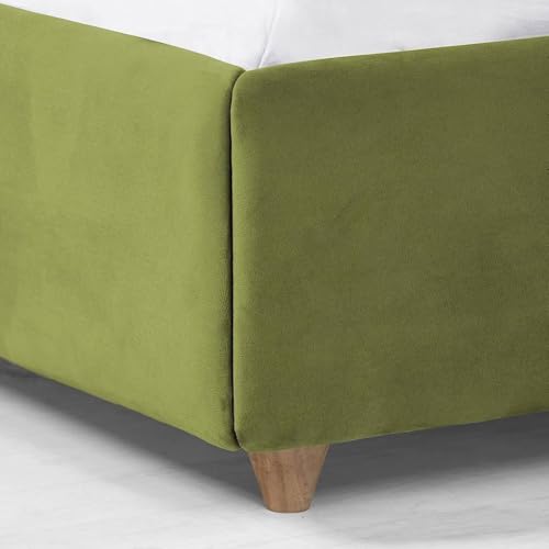 Image of Wooden Modern Upholstered Queen Size Bed for Bedroom | Wooden Double Bed Without Storage | Platform Cot Upholstered Bed with Upholstery Fabric | Engineered Wood | 6.5 x 5 Ft | Green