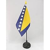 AZ FLAG TISCHFLAGGE BOSNIEN UND HERZEGOWINA 15x10cm goldene splitze - BOSNISCHE TISCHFAHNE 10 x 15 cm - flaggen