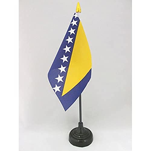 AZ FLAG - Tischflagge Bosnien Und Herzegowina - 15x10 cm Goldene Splitze - Bosnische Tischfahne 10 x 15 Cm - Flaggen
