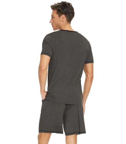 Image of NACHILA Pajamas for Men Pj Short Sleeve Sleepwear with Shorts V Neck Loungewear Cool Pajama,Viscose Made from Bamboo