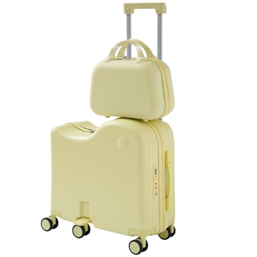 TABU Ride-on Luggage with Portable Bag for Kids，Hardshell Carry On Suitcase with Hidden Cup...