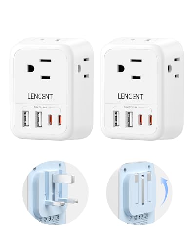 Image of LENCEN 2 Pack Foldable US to UK Plug Adapter, Type G Travel Outlet Adapter with 4 USB Charger(2 USB C), Power Adaptor for USA to Ireland Scotland Dubai Hong Kong England British Kenya London