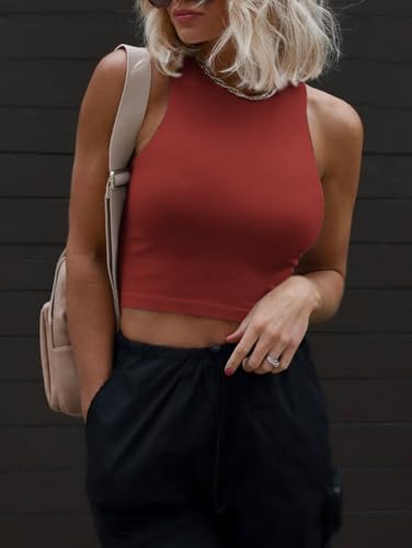 Image of ATHMILE Womens Double Lined Crop Tank Tops Casual Basic Shirts Sleeveless Workout Tops Cute Summer Clothes Teen Girls